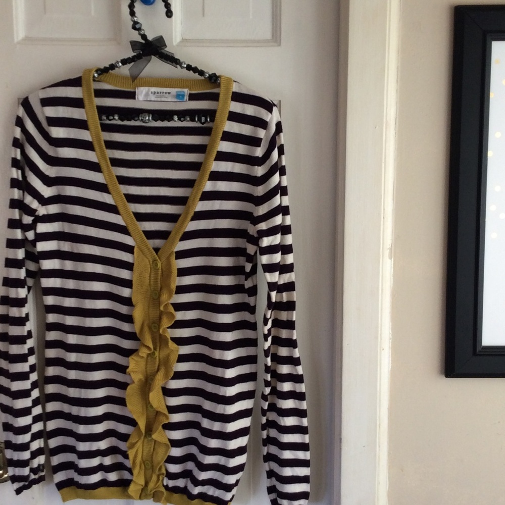BOGO Striped Ruffle V-Neck Anthropologie Sweater sz Small